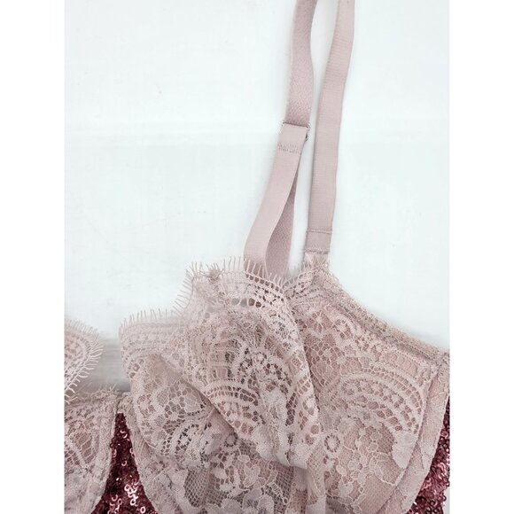 Victoria's Secret Bra Size 32DD Pink Lace Sequin Dream Angel Push-Up Underwire - Picture 5 of 11